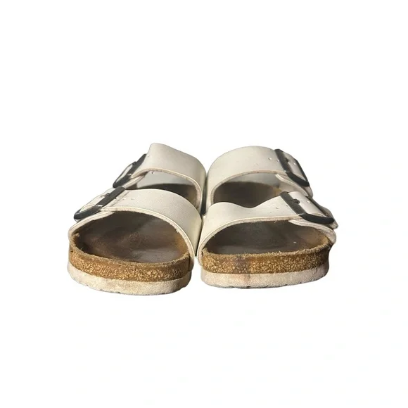 Birkenstock Arizona White Birko-Flor Faux Leather Two Strap Slide Sandals Sz 38 - Picture 3 of 11